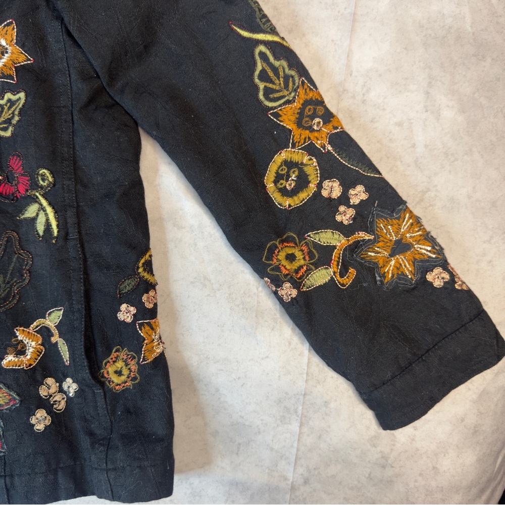 Laura Ashley Vintage Black Floral Embroidered Cotton‎ Jacket - Size XL - Picture 5 of 9